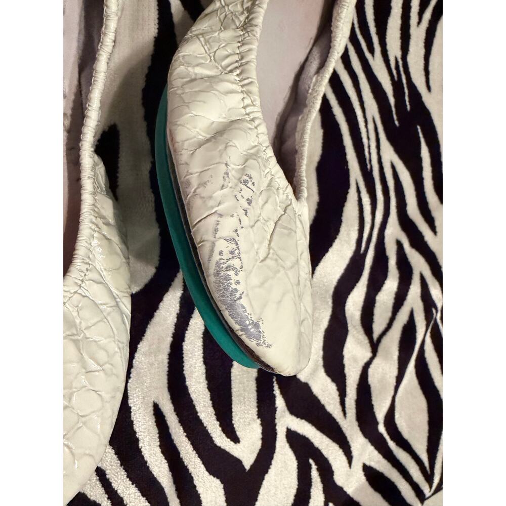 Tieks Diamond White Croc Ballet Flats Women’s Size 8 Teal Sole Leather - Picture 4 of 6